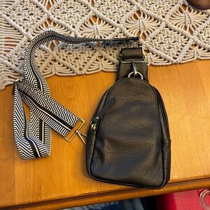 Anthropologie Liberty Black Leather Crossbody Sling Bag